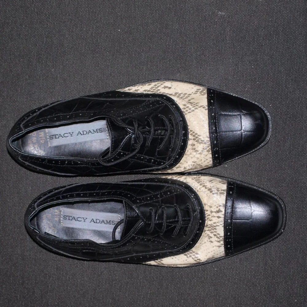 Stacy Adams Cream And Black Leather Black Shoes Boys Size 4.5 M